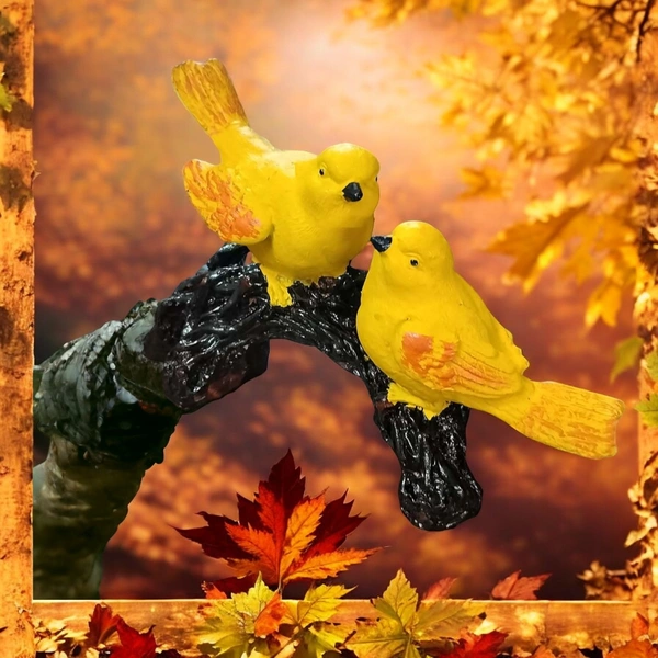Sold By ZAIN R CREATION Birds Sitting on Branch - L.8.5'' H.5'' B.2'', Yellow, Polyresin