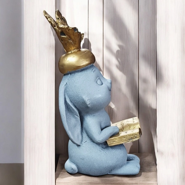 Sold By ZAIN R CREATION Rabbit with Book - H.7'' L.3.5'' B.1.5'', Gray, Polyresin