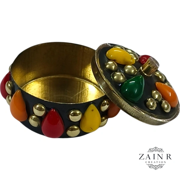 Sold By ZAIN R CREATION A Sindoor or Kumkum pot is a traditional container used to store sacred red powder - H.1.5'' B.1.5'', Brass