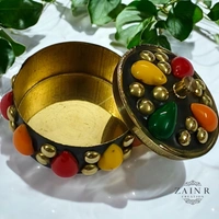 Sold By ZAIN R CREATION A Sindoor or Kumkum pot is a traditional container used to store sacred red powder - H.1.5'' B.1.5'', Brass