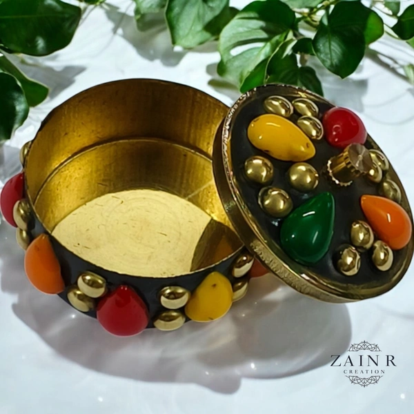 Sold By ZAIN R CREATION A Sindoor or Kumkum pot is a traditional container used to store sacred red powder - H.1.5'' B.1.5'', Brass