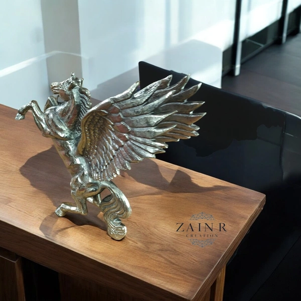 Sold By ZAIN R CREATION Decorative Flying Horse Angel Home Office Showpiece - H.12'' L.10'' W.3'', Nickel, Aluminium