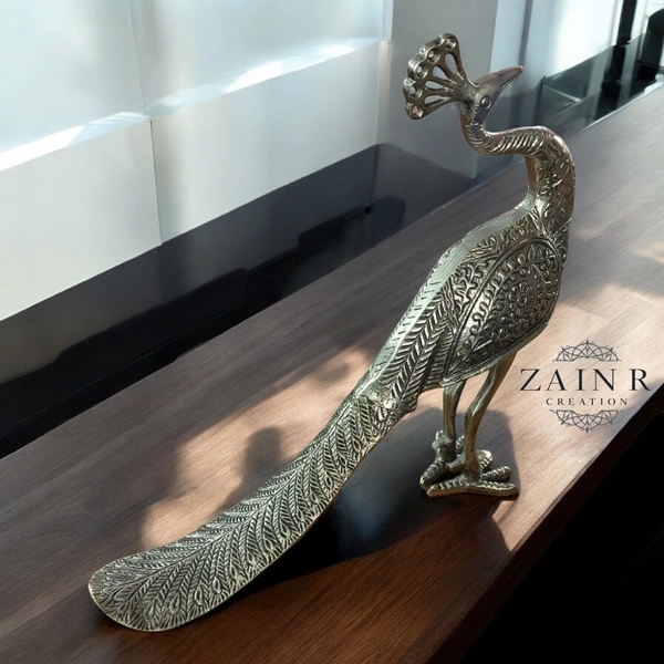 Sold By ZAIN R CREATION Decorative Peacock Sculptures - L.16'' H.15'' W.4'', Nickel, Aluminium