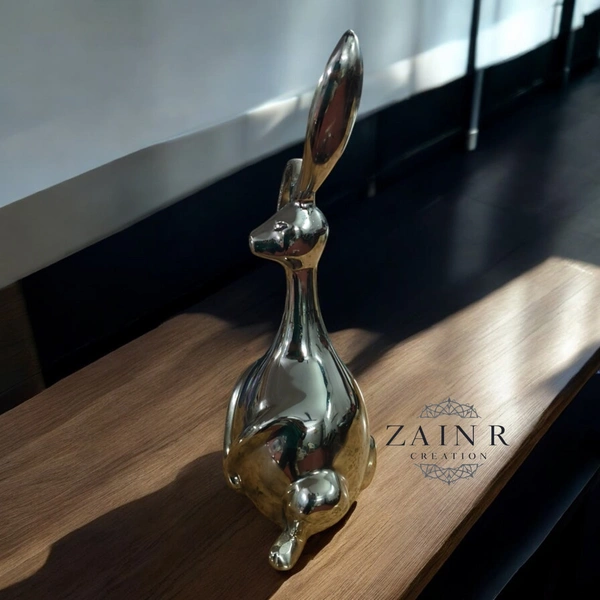 Sold By ZAIN R CREATION Rabbit Decorative Sculpture - H.14'' L.5'' W.6'', Nickel, Aluminium