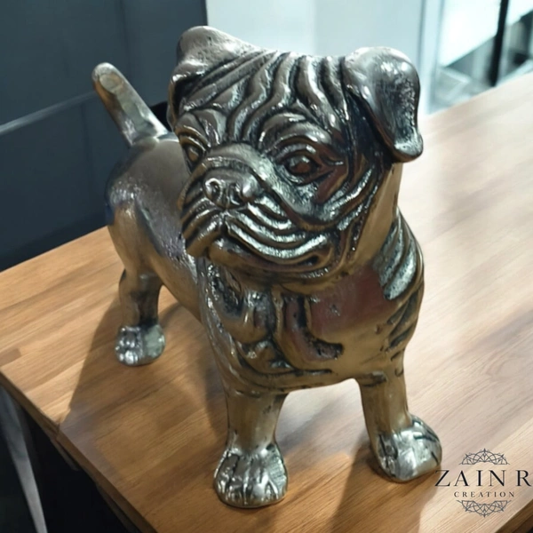 Sold By ZAIN R CREATION Decorative Sculptures of Standing Pug Dogs - L.7.5'' H.7'' W.3'', Nickel, Aluminium