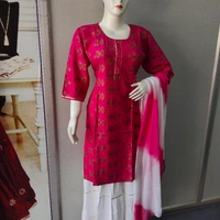 Skrit Kurti With Duptta - free Size,  Mejenta Cream