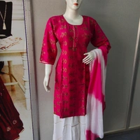 Skrit Kurti With Duptta - free Size,  Mejenta Cream