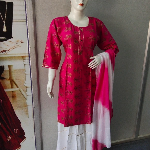 Skrit Kurti With Duptta - free Size,  Mejenta Cream