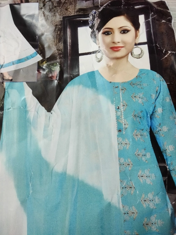 Skrit Kurti With Duptta - Free Size, Firozi Cream