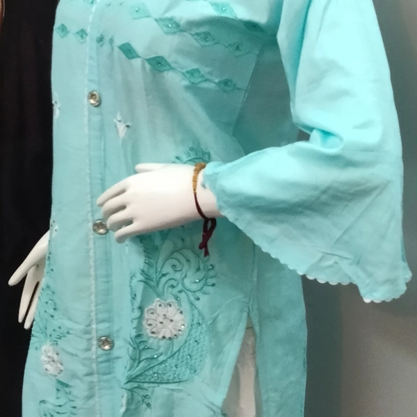 Plazo Set - Sky blue 🔵 & Cream, Free Size