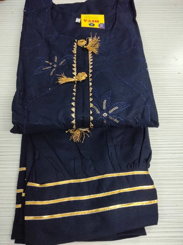 Sharara Set With Duptta - Nevy Blue with Golden Duptta, Free Size