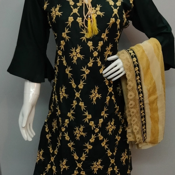 Sharara Set - Bottle Green 💚 Golden Sharara with Golden Duptta, Free Size