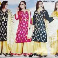 Sharara Set - Bottle Green 💚 Golden Sharara with Golden Duptta, Free Size