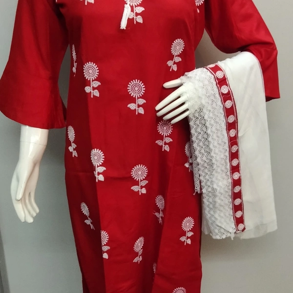 Sharara Set With Duptta - Red ♥️ & Cream, Free Size