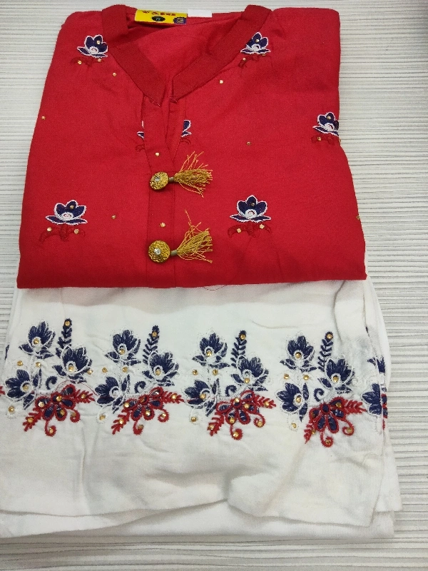 Plazo Set - Red ♥️ with Cream Plazo, Free Size