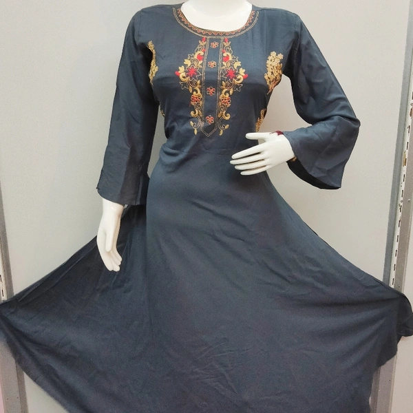 Kurti Floor Length Frock Style - Grey, Free Size
