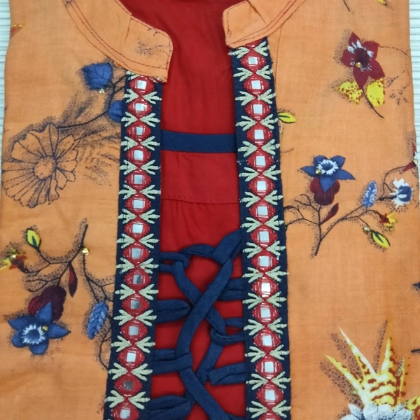 Kurti Frock Style - ♥️ Red with multi colour, Free Size