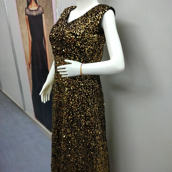 Black Velvet Golden Sequence Work - Black 🖤 and Golden sequence work, Free Size