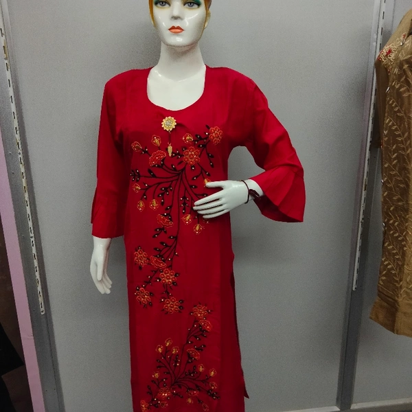 Kurti - Red ♥️ With Black Thread 🧵 work, Free Size