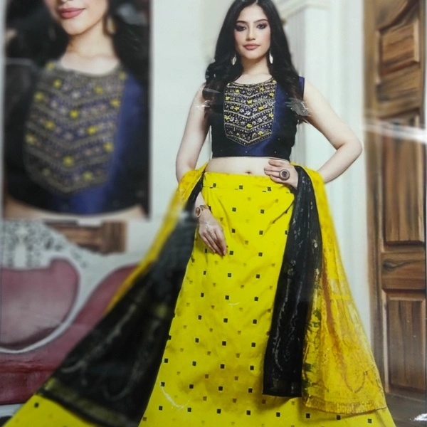 CROP TOP - Mehedi Green with Nevy Blue Duptta, L