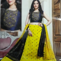 CROP TOP - Yellow Mustard and Nevy Blue Blouse Duptta, L