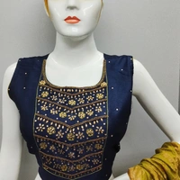CROP TOP - Yellow Mustard and Nevy Blue Blouse Duptta, L