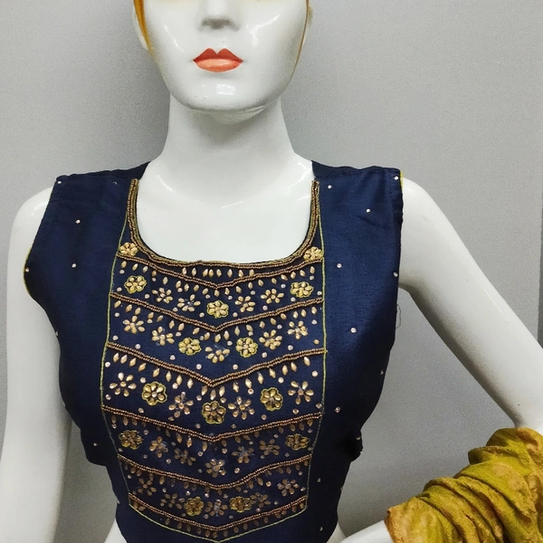CROP TOP - Yellow Mustard and Nevy Blue Blouse Duptta, L