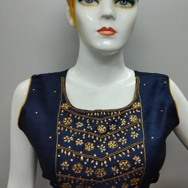 CROP TOP - Yellow Mustard and Nevy Blue Blouse Duptta, L