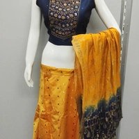 CROP TOP - Yellow Mustard and Nevy Blue Blouse Duptta, L