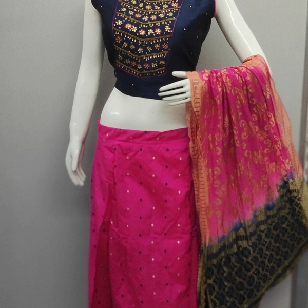 CROP TOP - L, Rani Pink and Nevy Blue Blouse, Duptta