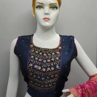 CROP TOP - L, Rani Pink and Nevy Blue Blouse, Duptta