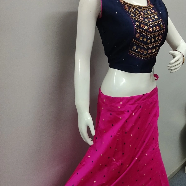 CROP TOP - L, Rani Pink and Nevy Blue Blouse, Duptta