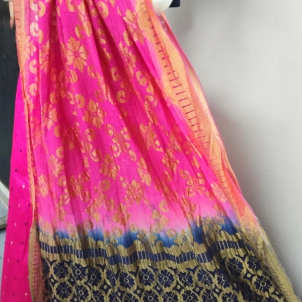CROP TOP - L, Rani Pink and Nevy Blue Blouse, Duptta