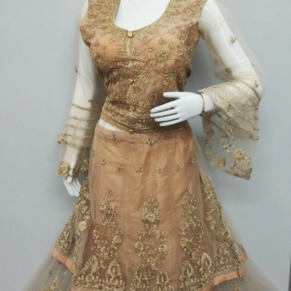 Crop Top With Long Koti - Golden Dusty, XL