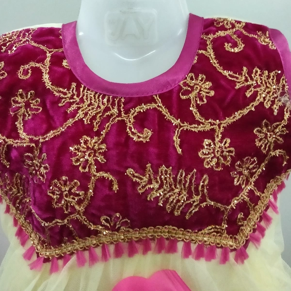 Girls Frock - Rani Pink and Cream, 22