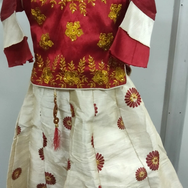 Crop Top For Kids - Mahroon Cream, 26