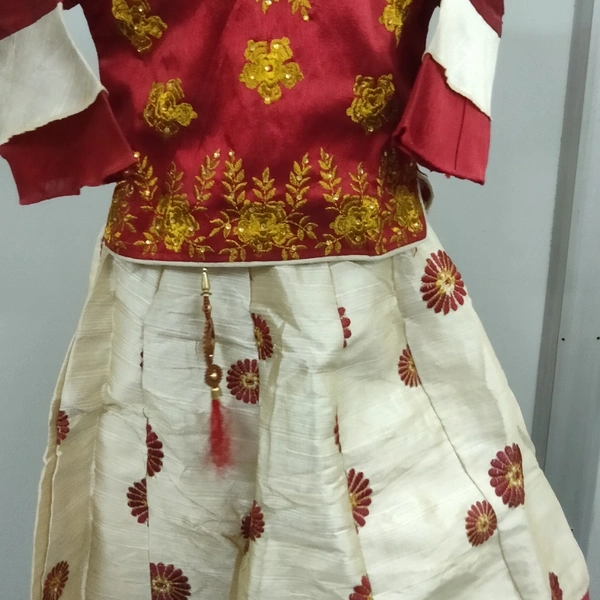 Crop Top For Kids - Mahroon Cream, 26