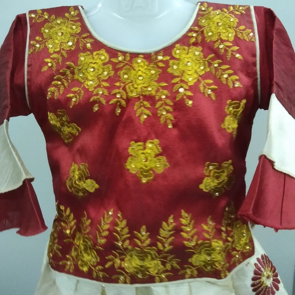 Crop Top For Kids - Mahroon Cream, 26