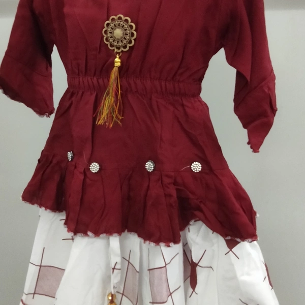 Kids Dress - mahroon Top Cream skirt, 20