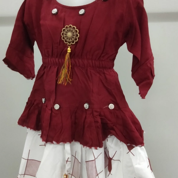 Kids Dress - mahroon Top Cream skirt, 20