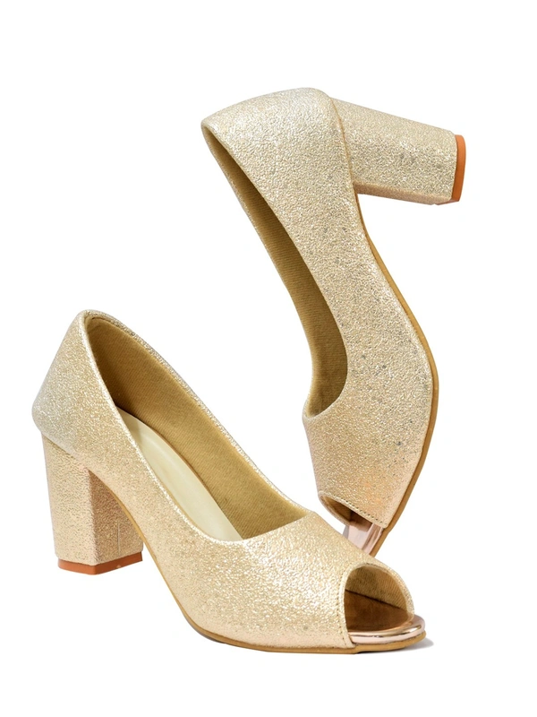 Stepee Casual & Trendy Party Wear Pump Block Heel Peep Toes Bally Sandal for Women - 41, Gold