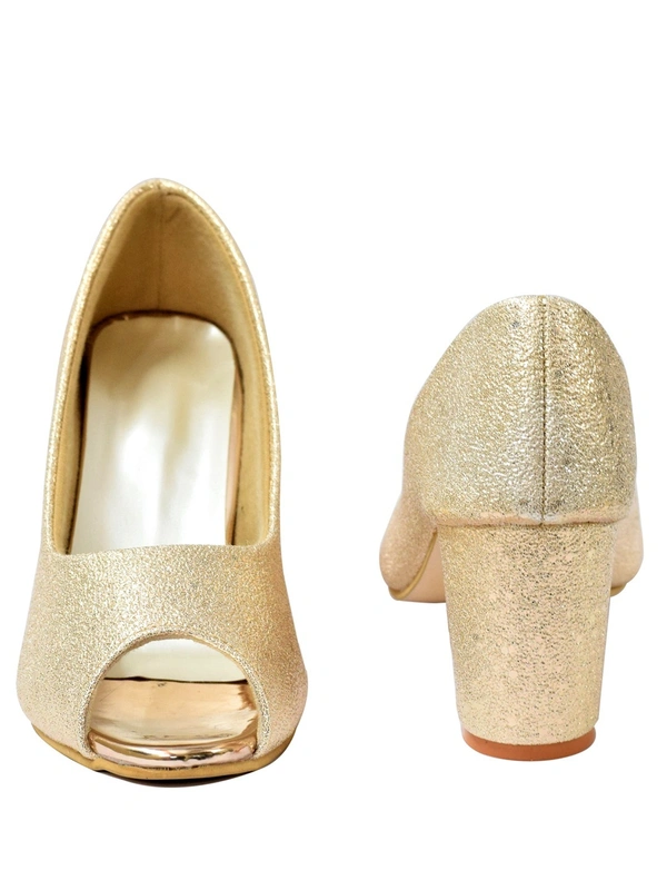 Stepee Casual & Trendy Party Wear Pump Block Heel Peep Toes Bally Sandal for Women - 41, Gold