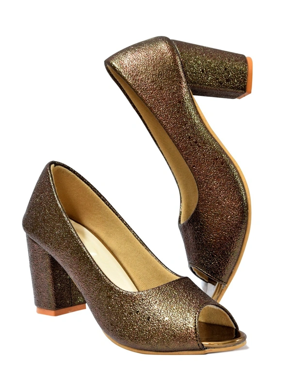 Stepee Casual & Trendy Party Wear Pump Block Heel Peep Toes Bally Sandal for Women - 38, Copper