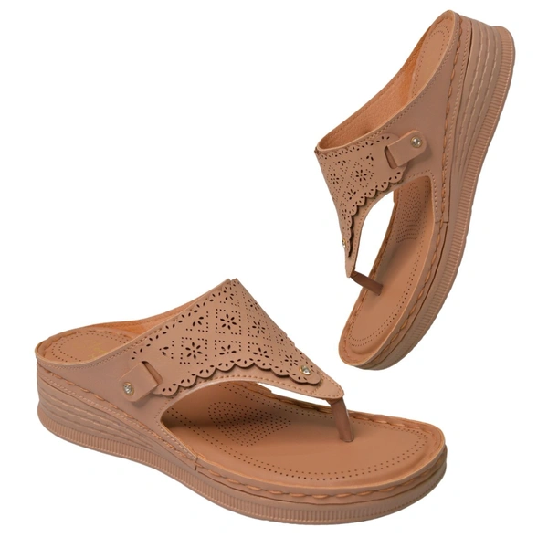 STEPEE Stepee Casual & Trendy Comfort Flats Slip on Open Back T-Strap Orthopedic Doctori Flat Slipper for Women - 38, Beige
