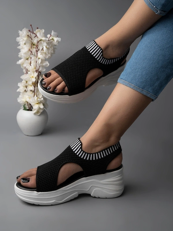 STEPEE Stepee Casual & Trendy Slingback Open Toe Flatform Wedge Sandal for Women - 41, Black