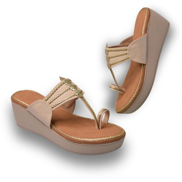 Stepee Casual & Trendy Slip on Open Back One Toe Kohlapuri Style Flatform Wedge Sandal for Women - 40, Cream
