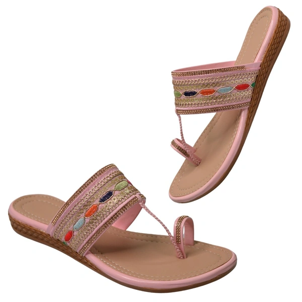 Stepee Casual & Trendy Flats Slip on Open Back One Toe Kohlapuri Flat Slipper for Women - 37, Pink