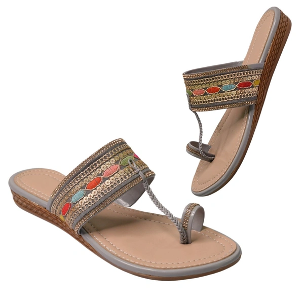 Stepee Casual & Trendy Flats Slip on Open Back One Toe Kohlapuri Flat Slipper for Women - 41, Gray