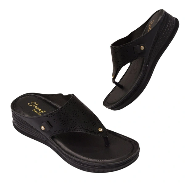 STEPEE Stepee Casual & Trendy Comfort Flats Slip on Open Back T-Strap Orthopedic Doctori Flat Slipper for Women - 41, Black