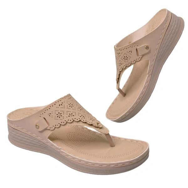 STEPEE Stepee Casual & Trendy Comfort Flats Slip on Open Back T-Strap Orthopedic Doctori Flat Slipper for Women - 38, Cream